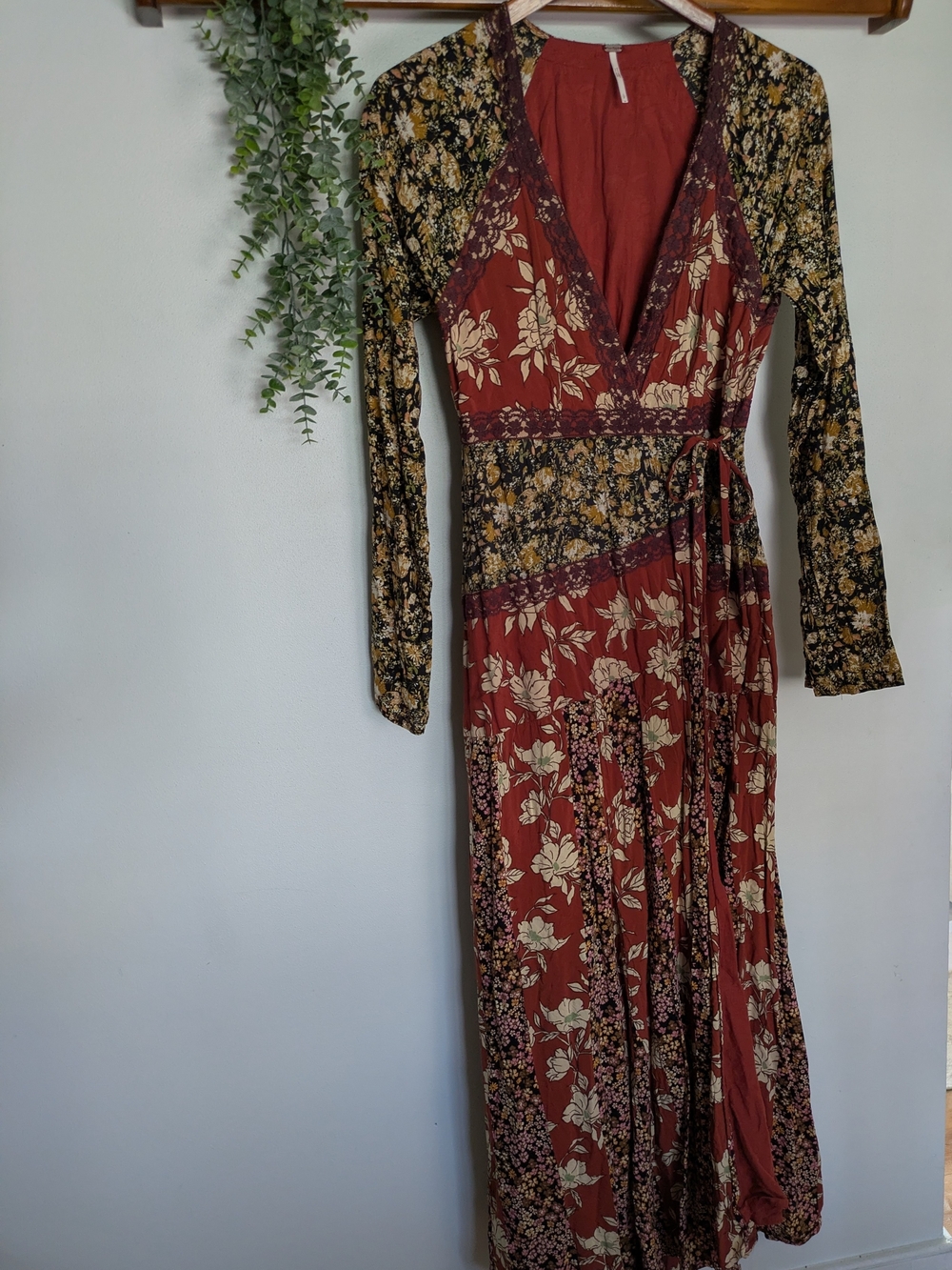 Free People Tilda Wrap Maxi Dress Mixed Floral Neutral Combo - Picture 5 of 9